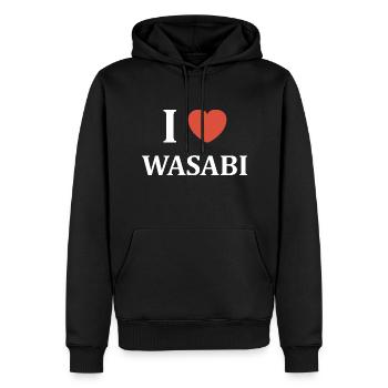 i love wasabi - Sweat à capuche Premium bio Homme - noir - Devant - Nico (187cm)