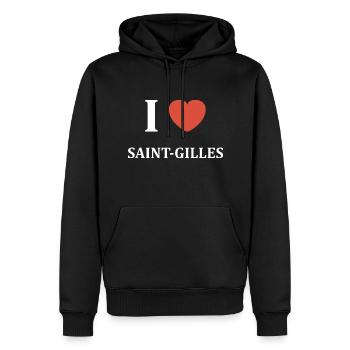 i love Saint Gilles - Sweat à capuche Premium bio Homme - noir - Devant - Nico (187cm)