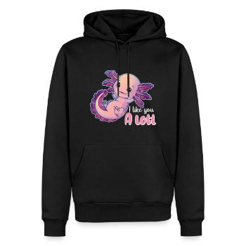 I like you a lot Wortwitz mit niedlichem Axolotl - Männer Premium Bio Hoodie - Schwarz - Vorne - Nico (187cm)