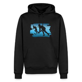 Floorball Unihockey Spiel Motiv Floorball Spieler - Männer Premium Bio Hoodie - Schwarz - Vorne - Nico (187cm)