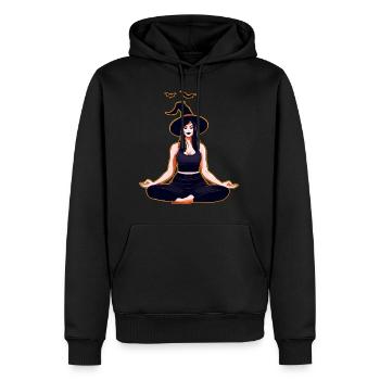 Halloween Hexe beim Joga mit Fledmäuse - Männer Premium Bio Hoodie - Schwarz - Vorne - Nico (187cm)