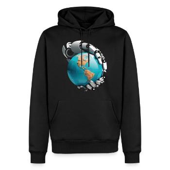 Roboter übernehmen die Welt - Männer Premium Bio Hoodie - Schwarz - Vorne - Nico (187cm)