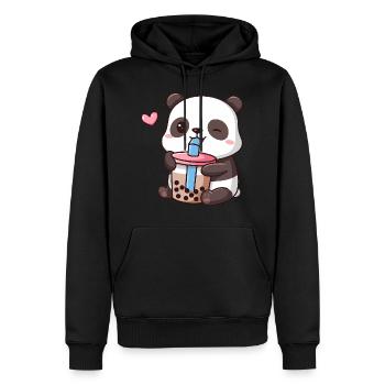 Süßer Panda trinkt Boba Tee - Männer Premium Bio Hoodie - Schwarz - Vorne - Nico (187cm)
