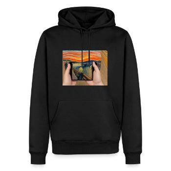 "The Scream"-Parodie. Lustiges, satirisches Design - Männer Premium Bio Hoodie - Schwarz - Vorne - Nico (187cm)