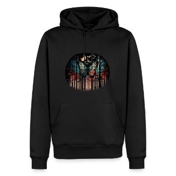 Geometrischer Schmetterling mit Mond im Wald - Männer Premium Bio Hoodie - Schwarz - Vorne - Nico (187cm)