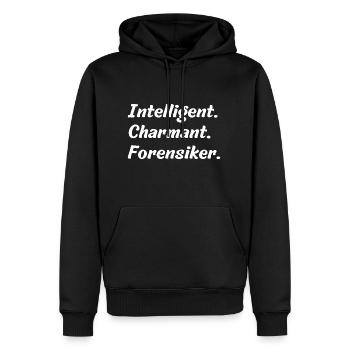Intelligent. Charmant. Forensiker - Männer Premium Bio Hoodie - Schwarz - Vorne - Nico (187cm)