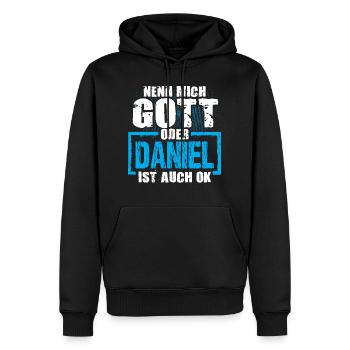 DANIEL - ok - Männer Premium Bio Hoodie - Schwarz - Vorne - Nico (187cm)