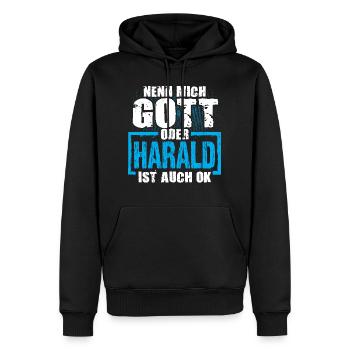 HARALD - ok - Männer Premium Bio Hoodie - Schwarz - Vorne - Nico (187cm)