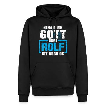 ROLF - ok - Männer Premium Bio Hoodie - Schwarz - Vorne - Nico (187cm)