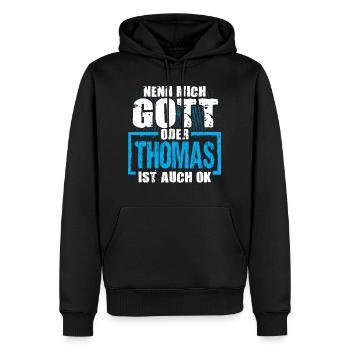 THOMAS - ok - Männer Premium Bio Hoodie - Schwarz - Vorne - Nico (187cm)