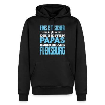 FLENSBURG - Papa - Männer Premium Bio Hoodie - Schwarz - Vorne - Nico (187cm)