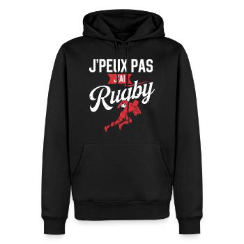 Ich kann nicht, ich habe Rugby - Männer Premium Bio Hoodie - Schwarz - Vorne - Nico (187cm)
