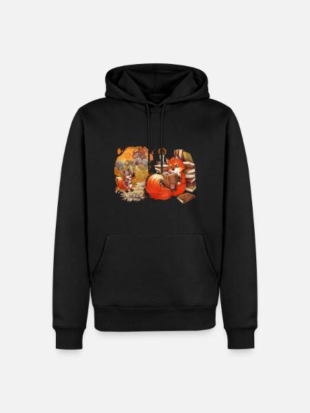 Niedlicher lesender Fuchs Geschenkidee Adventure - Männer Premium Bio Hoodie - Schwarz