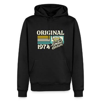 Cassette 50ème Anniversaire Mai 1974 Millésime - Sweat à capuche Premium bio Homme - noir - Devant - Nico (187cm)