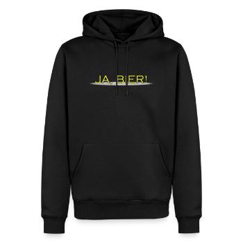 JA BIER gelbe Schrift - Männer Premium Bio Hoodie - Schwarz - Vorne - Nico (187cm)