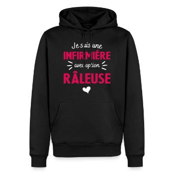 Infirmière Option Râleuse Cadeau Femme - Sweat à capuche Premium bio Homme - noir - Devant - Nico (187cm)