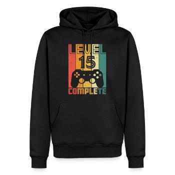 15ème Anniversaire Joueur Niveau 15 Complet 15 ans - Sweat à capuche Premium bio Homme - noir - Devant - Nico (187cm)