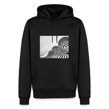 black and white psychedelic spirals - Men’s Premium Organic Hoodie - black - Front - Nico (187cm)