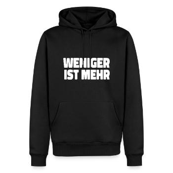 Weniger ist mehr - Männer Premium Bio Hoodie - Schwarz - Vorne - Nico (187cm)