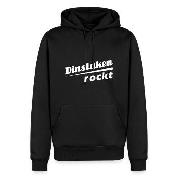 Dinslaken rockt - Textdesign mit Stadtnamen - Männer Premium Bio Hoodie - Schwarz - Vorne - Nico (187cm)