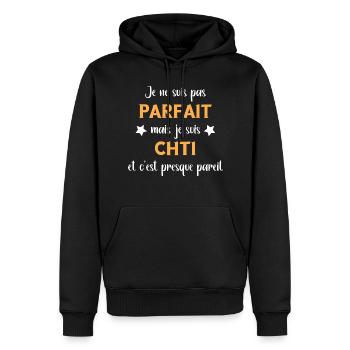Je ne suis pas parfait mais chti - Sweat à capuche Premium bio Homme - noir - Devant - Nico (187cm)