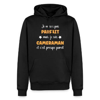 Je ne suis pas parfait mais Cameraman - Sweat à capuche Premium bio Homme - noir - Devant - Nico (187cm)