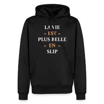 la vie est plus belle en slip - Sweat à capuche Premium bio Homme - noir - Devant - Nico (187cm)