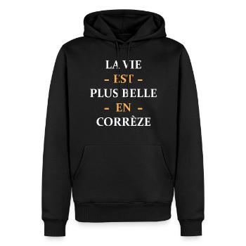 La vie est plus belle en Corrèze - Sweat à capuche Premium bio Homme - noir - Devant - Nico (187cm)