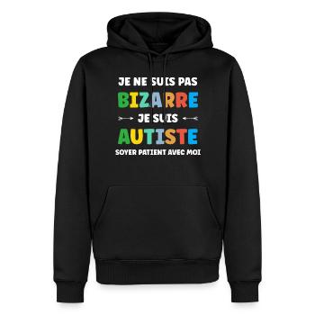 Je ne suis pas bizarre je suis autiste - Sweat à capuche Premium bio Homme - noir - Devant - Nico (187cm)