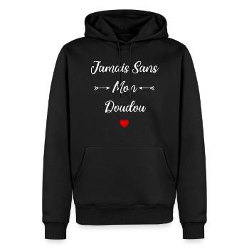 Jamais sans mon Doudou - Sweat à capuche Premium bio Homme - noir - Devant - Nico (187cm)