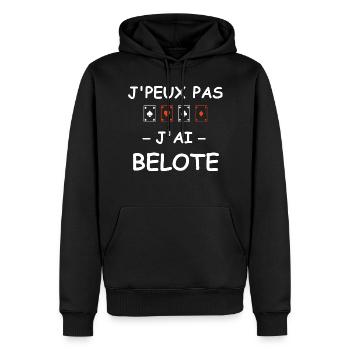 J'peux pas j'ai belote - Sweat à capuche Premium bio Homme - noir - Devant - Nico (187cm)
