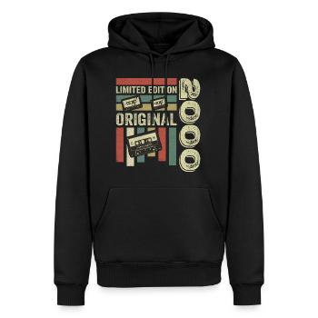 Millésime 2000 - citation d’anniversaire rétro 2000 - Sweat à capuche Premium bio Homme - noir - Devant - Nico (187cm)