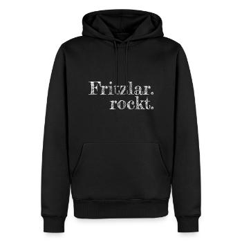 Fritzlar rockt - Textdesign mit Stadtnamen - Männer Premium Bio Hoodie - Schwarz - Vorne - Nico (187cm)