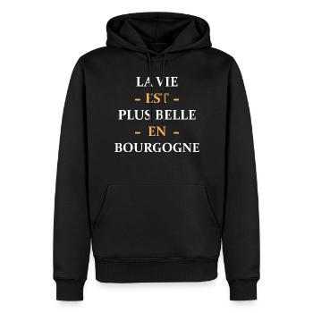 La vie est plus belle en Bourgogne - Sweat à capuche Premium bio Homme - noir - Devant - Nico (187cm)