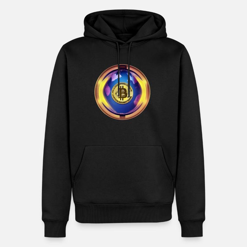 Bitcoin mit Planet Erde - Männer Premium Bio Hoodie - Schwarz