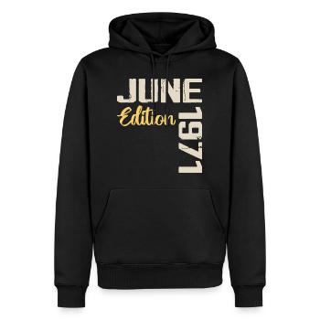 Né(e) en Juin 1971 Cadeau Juin 1971 Anniversaire - Sweat à capuche Premium bio Homme - noir - Devant - Nico (187cm)