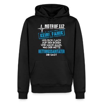 Paramedic, Emergency 112 not panic - Men’s Premium Organic Hoodie - black - Front - Nico (187cm)