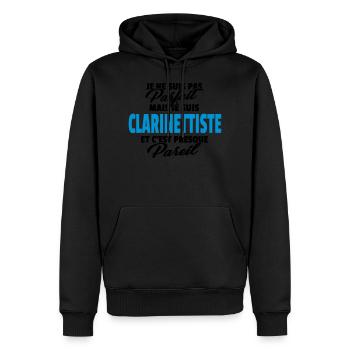 Pas parfait mais clarinettiste - Sweat à capuche Premium bio Homme - noir - Devant - Nico (187cm)