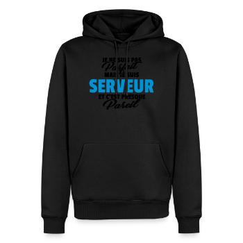 Pas parfait mais serveur - Sweat à capuche Premium bio Homme - noir - Devant - Nico (187cm)