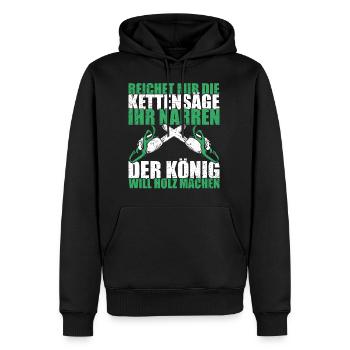 BOIS SCIE TRONÇONNEUSE CADEAU FORÊT DES FRÈRES BOIS - Sweat à capuche Premium bio Homme - noir - Devant - Nico (187cm)