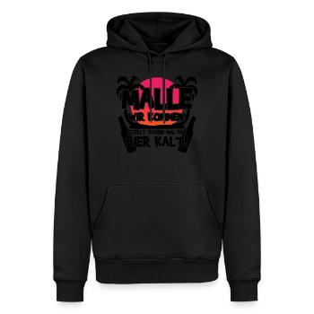 Lustiger Mallorca Spruch-Malle wir kommen! - Männer Premium Bio Hoodie - Schwarz - Vorne - Nico (187cm)