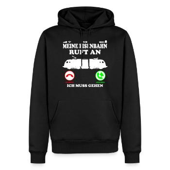 Eisenbahn Rentner Opa - Lok Ruft an Spruch - Männer Premium Bio Hoodie - Schwarz - Vorne - Nico (187cm)