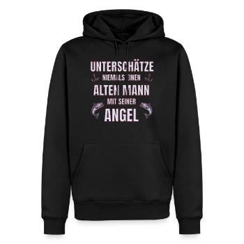 Angler - Unterschätze niemals alten Mann mit Angel - Männer Premium Bio Hoodie - Schwarz - Vorne - Nico (187cm)