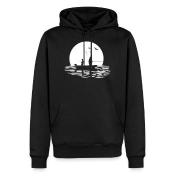 Papa père et fils pêchant ensemble au clair de lune 3 - Sweat à capuche Premium bio Homme - noir - Devant - Nico (187cm)