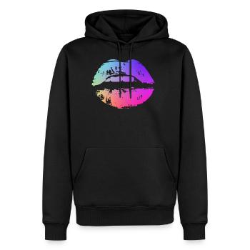 lèvre de couleur néon - Sweat à capuche Premium bio Homme - noir - Devant - Nico (187cm)