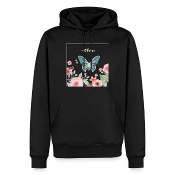 Schmetterling Butterfly Blumen Flower - Männer Premium Bio Hoodie - Schwarz - Vorne - Nico (187cm)