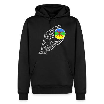 Drapeau de la main Amazigh - Sweat à capuche Premium bio Homme - noir - Devant - Nico (187cm)