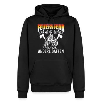 Wir helfen dort wo andere gaffen-Feuerwehr Spruch - Männer Premium Bio Hoodie - Schwarz - Vorne - Nico (187cm)
