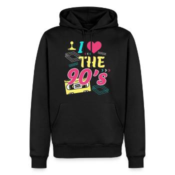Rétro I Love 90s Outfit Heart Party Gifts - Sweat à capuche Premium bio Homme - noir - Devant - Nico (187cm)