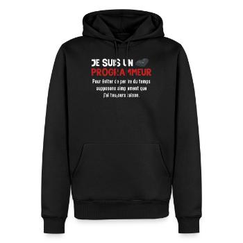 Programmeur Informatique Développeur Cadeau Humour - Sweat à capuche Premium bio Homme - noir - Devant - Nico (187cm)
